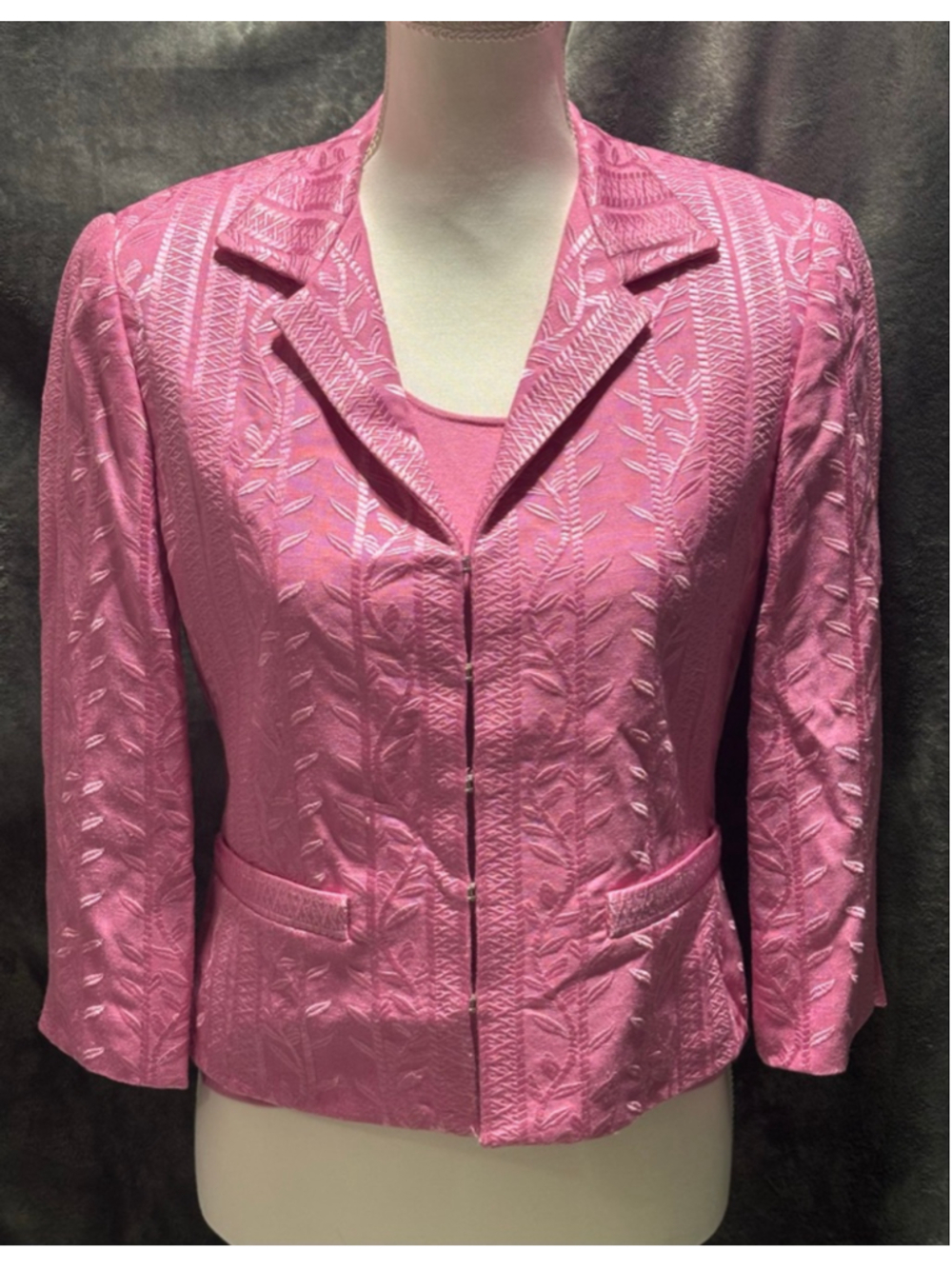 Carlisle Pink Brocade Embroidered Blazer Jacket (2) & Silk Blend Knit Top (S)